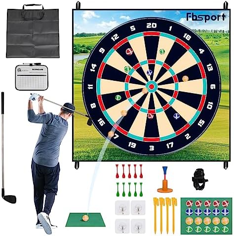 FBSPORT Golf Chipping Game with Sticky Balls and Darts, Chipping Golf Game Mat Indoor Outdoor Games, Golf Game Set for Children Over 3 Years Old and Adults (Includes Golf Clubs)