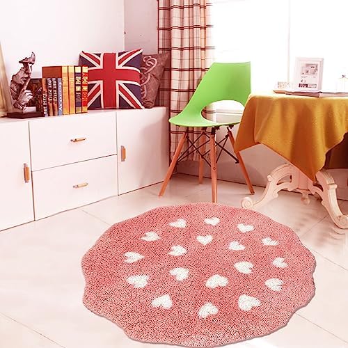 Bath Rug Mat, Cute Flower Shaped Bathroom Mat with Small Love Heart, Non Slip Water Absorbent Bathtub Mat, Machine Washable Soft Superfine Fiber Decor Mat for Bedroom Kitchen Shower 27.6 Inch (Pink) - Image 3