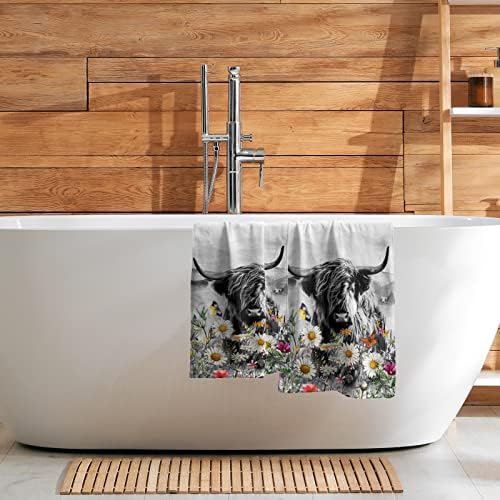 Giwawa Farm Cow Hand Towels Scottish Bull Soft Thin Bath Towel Set of 2 Cotton Luxury Kitchen Washcloths for Bathroom Home Gym Hotel Sport - Image 7