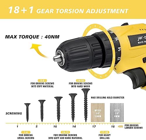 Portable Power Drill Set with 37PCS Drill Bit,21V Cordless Drill Kit with Battery and Charger,Jar-owl Home Tool Kit with Electric Drill,Power Tool Combo Kit for Men Women Office Repair Maintain-Yellow - Image 3