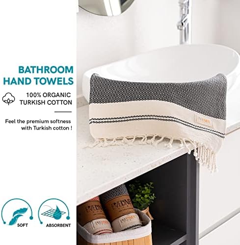 Evelynen Turkish Hand Towels for Bathroom & Kitchen Towels Decorative Set of 2 | Boho Farmhouse Hand Towels with Hanging Loops for Face, Tea, Dish, Kitchen & Bath |%100 Cotton (16" x 32" - Black) - Image 2