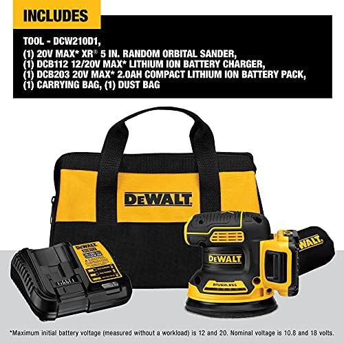 DEWALT 20V MAX Sander, Cordless, 5-Inch, 2.Ah, 8,000-12,000 OPM, Variable Speed Dial, Storage Bag, Battery and Charger Included (DCW210D1), Multi - Image 3