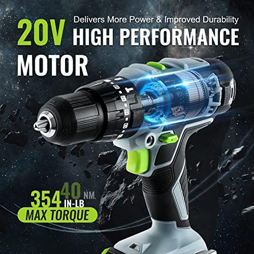 WORKPRO 20V Max Cordless Drill Driver Set, Electric Power Impact Drill Tool with 102 Pieces Accessories, 1/2'' Chuck Impact Drill Kit with Portable Case, 2 x 2.0Ah Li-ion Batteries with Fast Charger - Image 3