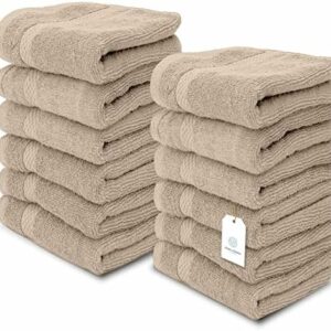 White Classic Luxury Washcloths for Bathroom-Hotel-Spa-Kitchen-Set - Circlet Egyptian Cotton - Highly Absorbent Hotel Quality Face Towels - Bulk Set of 12-13x13 Inch (Taupe)