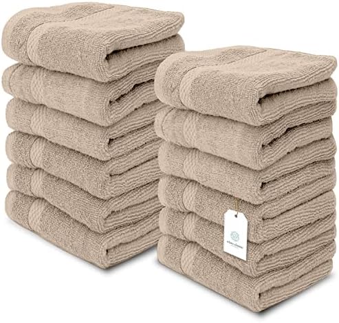 White Classic Luxury Washcloths for Bathroom-Hotel-Spa-Kitchen-Set - Circlet Egyptian Cotton - Highly Absorbent Hotel Quality Face Towels - Bulk Set of 12-13x13 Inch (Taupe)