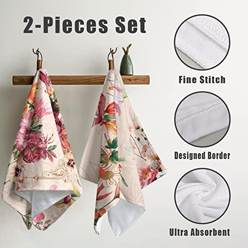Kwlegh Rose Flower Blossom Hand Towel Set of 2 Summer Hummingbird Dish Towels Butterfly Dragonfly Bath Towel Soft Absorbent Bath Hand Towels for Bathroom Kitchen Gym Yoga 14.4 x 28.3 Inch - Image 3