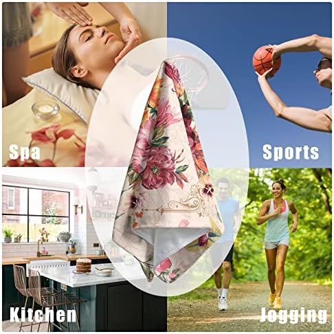 Kwlegh Rose Flower Blossom Hand Towel Set of 2 Summer Hummingbird Dish Towels Butterfly Dragonfly Bath Towel Soft Absorbent Bath Hand Towels for Bathroom Kitchen Gym Yoga 14.4 x 28.3 Inch - Image 7