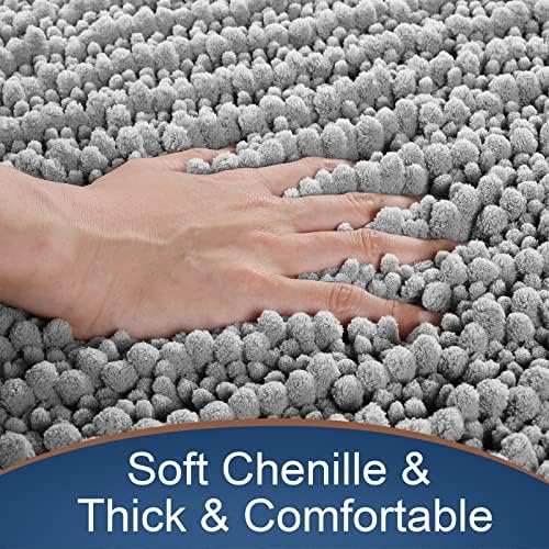 Yimobra Bathroom Rug Mat, 24'' x 17'', Luxury Chenille Shaggy Microfiber Bath Rugs, Extra Soft & Thick, Absorbent Water, Non-Slip, Machine-Washable, Bath Mats for Bathroom Floor,Tub and Shower, Gray - Image 2