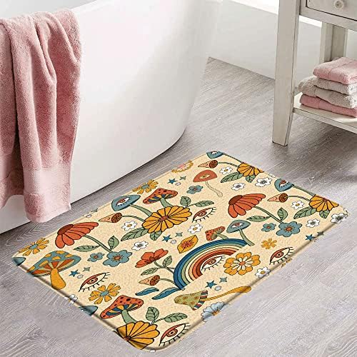 Retro Boho Mushroom Bath Mat 60s 70s Floral Funky Plant Vintage Flower Eyes Rainbow Trippy Hippie Abstract Cute Bathroom Microfiber Memory Foam Bathroom Rug Doormat Kitchen Toilet Floor Rug - Image 2