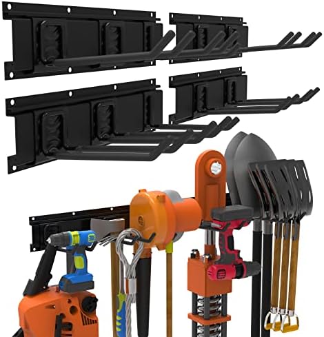 Mutilife Tool Storage Rack, 64INCH 4 packs Rails &10 packs Adjustable Hooks garden tool organizer for Garage Tool Organizer Wall Mount, Aluminum Steel For Garden (64 inches 4 Rail) Gifts for men
