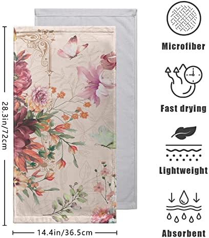 Kwlegh Rose Flower Blossom Hand Towel Set of 2 Summer Hummingbird Dish Towels Butterfly Dragonfly Bath Towel Soft Absorbent Bath Hand Towels for Bathroom Kitchen Gym Yoga 14.4 x 28.3 Inch - Image 2
