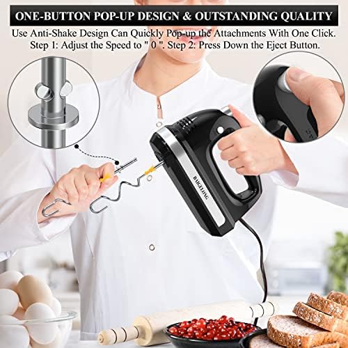 BAIGELONG Hand Electric Mixer, 300W Ultra Power Food Kitchen Mixer with 5 Self-Control Speeds + Turbo Boost, 5 Stainless Steel Attachments Handheld Mixer for Baking, Black - Image 6