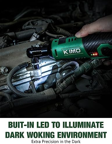 KIMO 3/8" Cordless Electric Ratchet Wrench Set, 40 Ft-lbs 400 RPM 12V Cordless Ratchet Kit w/ 60-Min Fast Charge, Variable Speed Trigger, 2-Pack 2.0Ah Lithium-Ion Batteries, 8 Sockets - Image 3