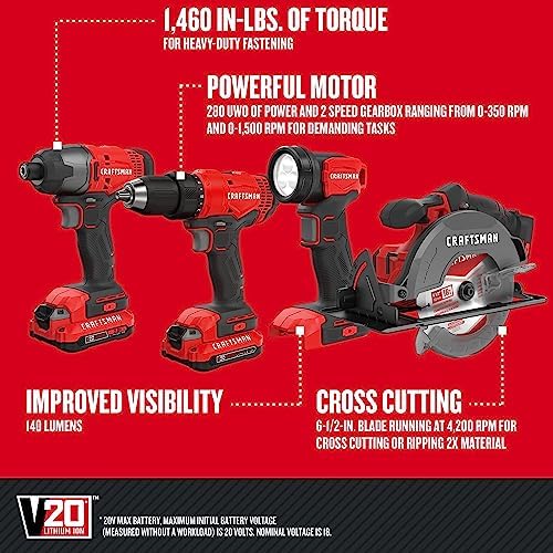 CRAFTSMAN V20 MAX Power Tool Combo Kit, 4-Tool Cordless Power Tool Set (CMCK401D2AM) - Image 8