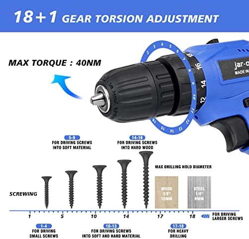 Portable Power Drill Set with 37PCS Drill Bit,21V Cordless Drill Driver Kit with Battery and Charger,Jar-owl Home Tool Set with Electric Drill for Men Women Garden Office Repair Maintain-Blue - Image 3