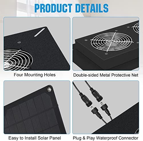 DC HOUSE 20W Solar Powered Dual Metal Shell Exhaust Fan Kit for Chicken Coops, Greenhouses, Sheds, Pet Houses, and Windows - Waterproof and Plug & Play - Image 4
