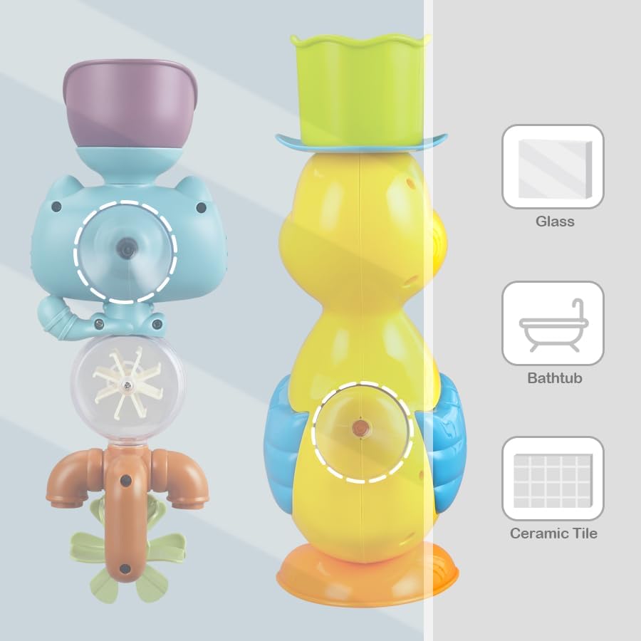 Bath Toys for Toddlers 1-3 3-5,Baby Bath Toys Cute Duck Cat Waterfall with Rotate Waterwheel Shower Toys,Fishing Game,Floating Bathtub Toys Swimming Fish Toy,Baby Water Toys Pool Toys for Toddlers 1-3 - Image 7