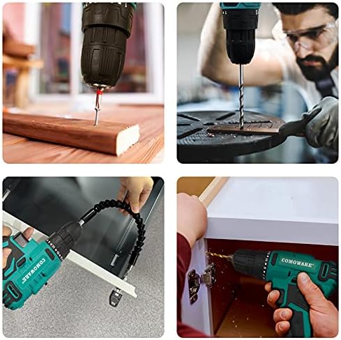 COMOWARE 20V Cordless Drill, Electric Power Drill Set with 1 Battery & Charger, 3/8” Keyless Chuck, 2 Variable Speed, 266 In-lb Torque, 25+1 Position and 34pcs Drill/Driver Bits - Image 9
