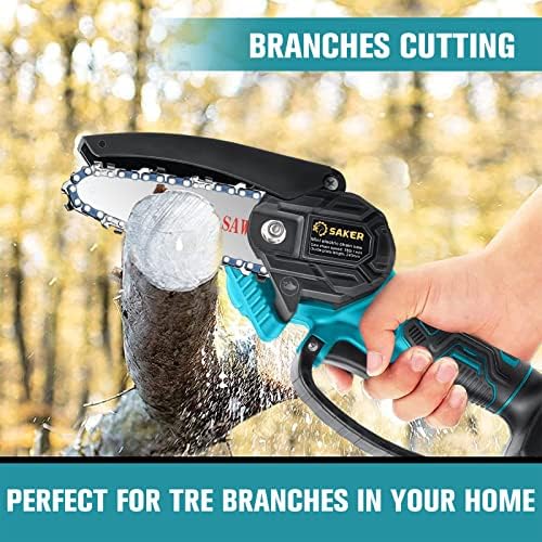 Saker Mini Chainsaw,Portable Electric Cordless Chainsaw,Battery Powered,Small Power Handheld Chain Saws Pruning Shears for Tree Branches,Courtyard and Garden(2PCS 20VBatteries&3 PCS Chains Blue) - Image 7