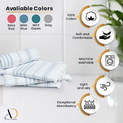 Ample Decor Hand Towels for Bathroom Set of 2 100% Cotton 16 x 28 inch- Quick Drying, Towel for Hand, Face, Hair, Yoga, Tea, Dishcloth, Kitchen, and Bath, Oeko-Tex Certified -Mint Blue - Image 4