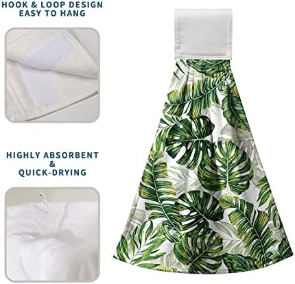 Kwlegh Palm Leaves Hanging Kitchen Towels Set of 2 Tropical Green Hand Tie Towels Monstera Print Hand Towels Hawaiian Soft Absorbent Kitchen Towels with Hanging Loop for Bathroom Kitchen 12x17 Inch - Image 4