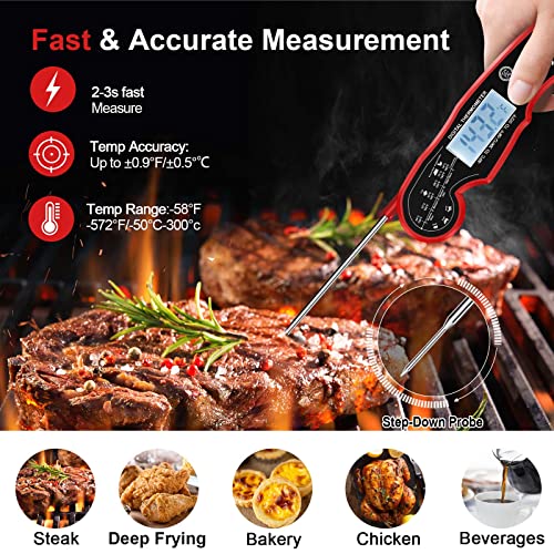 Meat Thermometer Digital for Grilling and Cooking - ANDAXIN Waterproof Ultra-Fast Instant Read Food thermometers with Backlight & Calibration for Kitchen, Deep Fry, BBQ, Grill(Red/Black) - Image 2