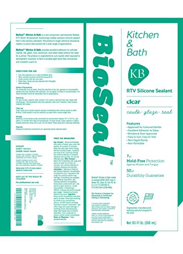 Clear BioSeal 100% Silicone Sealant Caulk Kitchen and Bath Grade, Waterproof and No Odor No Color Change 10.1 ounce Cartridge, Clear - Image 3