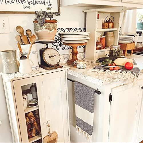 Bazaar Anatolia Turkish Hand Towels Set of 4 Diamond Bath Towel 100% Cotton 38x18 Boho Farmhouse Decor Quick Dry Hand Hair Gym Face Bath Tea Kitchen Dishcloth Set Decorative Bathroom Towel (Black) - Image 5