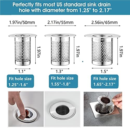 CNSZNAT 3-Pack Hair Catcher Shower Drain Strainer, Floor Drain Strainer, Stainless Steel Sink Strainer for Bathroom Washbasin Bathtub Drain, Fit Hole Size from 1.25" to 2.17" - Image 2