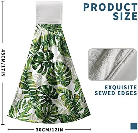 Kwlegh Palm Leaves Hanging Kitchen Towels Set of 2 Tropical Green Hand Tie Towels Monstera Print Hand Towels Hawaiian Soft Absorbent Kitchen Towels with Hanging Loop for Bathroom Kitchen 12x17 Inch - Image 2