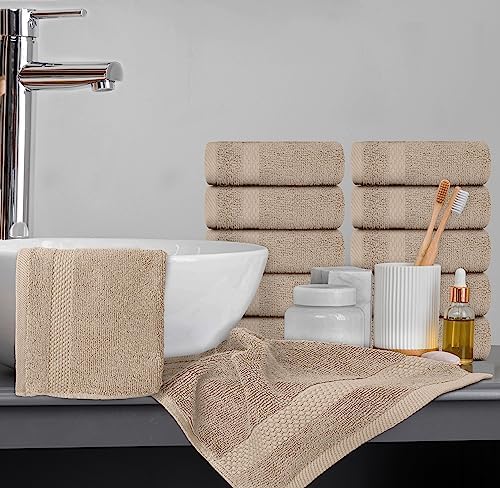 White Classic Luxury Washcloths for Bathroom-Hotel-Spa-Kitchen-Set - Circlet Egyptian Cotton - Highly Absorbent Hotel Quality Face Towels - Bulk Set of 12-13x13 Inch (Taupe) - Image 6