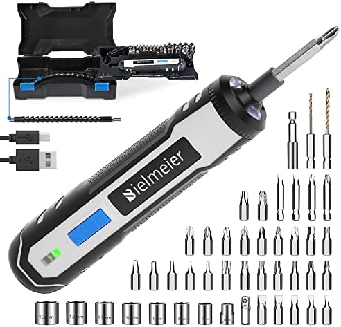 Bielmeier 4V Cordless Electric Screwdriver Kit, 6 Speed Adjustment, 44 Accessories Plus Flex Shaft, Battery Rechargeable, LED Light, Automatic Portable Wireless Power Screw Driver for Small Projects