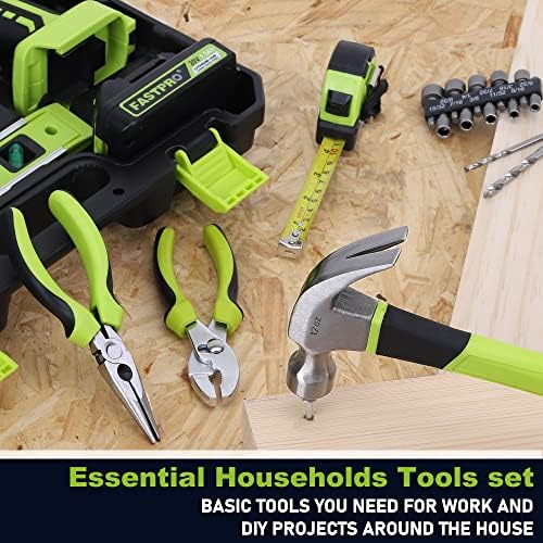 FASTPRO 177-Piece 20V Cordless Lithium-ion Drill Driver and Home Tool Set, Household Repairing Tool Kit with Drill in Tool Storage Case, Green - Image 6