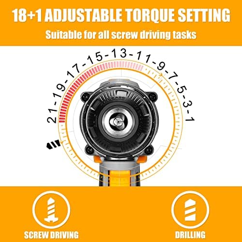 Cordless Drill, DEKOPRO 20V Drill Driver, 18+1 Torque Setting, 0-1350RPM Variable Speed, 13pcs Bits Accessories with case, Drilling Wall Brick Wood Metal - Image 3