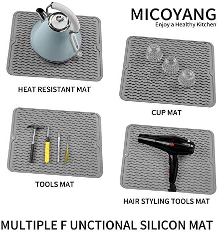 MicoYang Silicone Dish Drying Mat for Multiple Usage,Easy clean,Eco-friendly,Heat-resistant Silicone Mat for Kitchen Counter or Sink,Refrigerator or Drawer liner Grey L 16 inches x 12 inches - Image 4