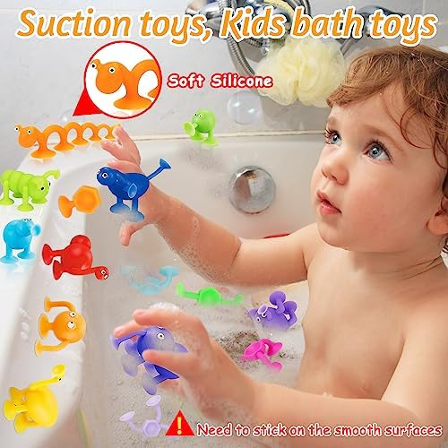 35 Pcs Suction Cup Toys Kids Bath Toys Sensory for 2 3 4 5 6 Year Old Boys Girls Travel Toys Toddler Age 1-3 3-5 Educational Fidget Silicone Sucker Window Toys Squigs with Egg Storage Stress Release - Image 2