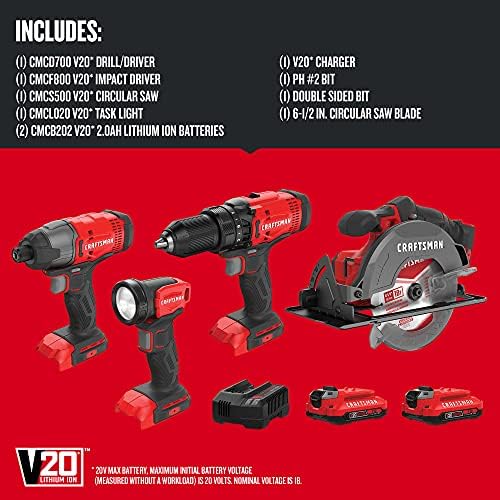 CRAFTSMAN V20 MAX Power Tool Combo Kit, 4-Tool Cordless Power Tool Set (CMCK401D2AM) - Image 3