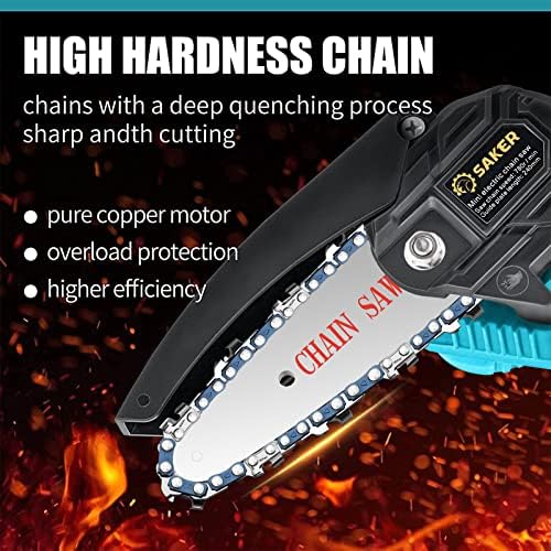 Saker Mini Chainsaw,Portable Electric Cordless Chainsaw,Battery Powered,Small Power Handheld Chain Saws Pruning Shears for Tree Branches,Courtyard and Garden(2PCS 20VBatteries&3 PCS Chains Blue) - Image 3