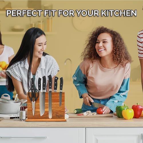 Home Kitchen Premium Acacia Wood Double Sided Magnetic Knife Block without Knives Utensil Holder Knife Holder for Kitchen Counter Magnetic Knife Holder Stand Knife Rack Knife Stand Knife Storage - Image 6