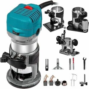 Wood Router Wood Trimmer Machine Electric Hand Trimmer 30000RPM Power Carpentry Tool Woodworking Trimming Grooving Carving (Color : 710W Set 2)
