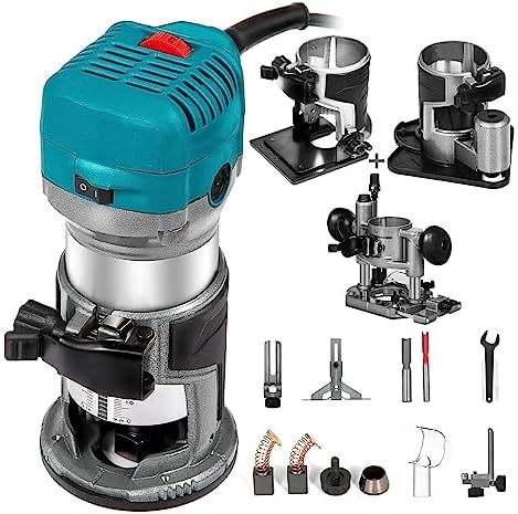Wood Router Wood Trimmer Machine Electric Hand Trimmer 30000RPM Power Carpentry Tool Woodworking Trimming Grooving Carving (Color : 710W Set 2)