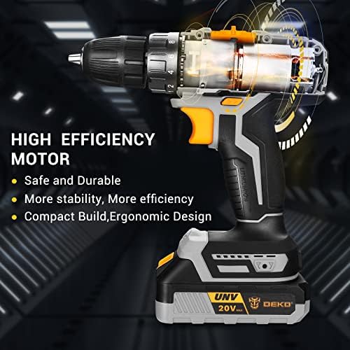 Cordless Drill, DEKOPRO 20V Drill Driver, 18+1 Torque Setting, 0-1350RPM Variable Speed, 13pcs Bits Accessories with case, Drilling Wall Brick Wood Metal - Image 2