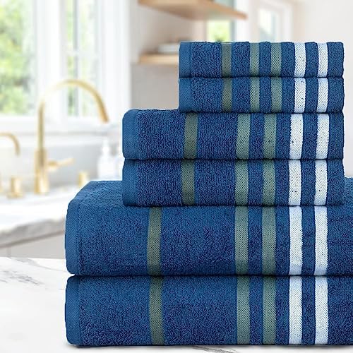 CASA COPENHAGEN Exotic Towels, Designed in Denmark 525 GSM Hotel & Spa Kitchen & Bath Set of 6 Egyptian Cotton Towels - 2 Bath Towels, 2 Hand Towels, 2 Washcloths - Navy - Image 3