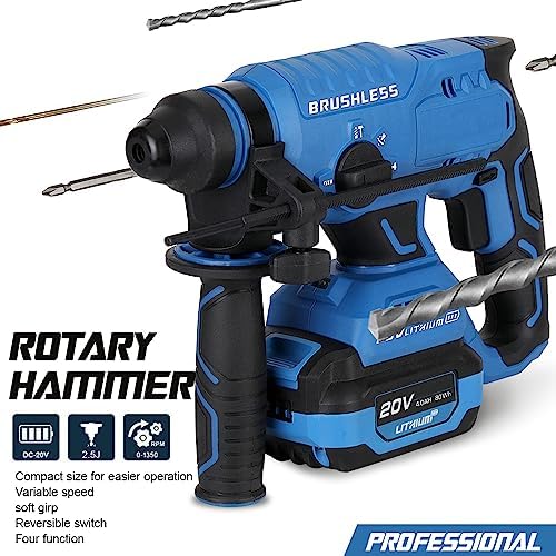 Weytoll Cordless Hammer Drill, 20V 4.0AH Lithium Heavy Duty Demolition Hammer SDS Plus Rotary Hammer, Point Chisel, Flat Chisel, Cordless Hammer Kit - Image 2