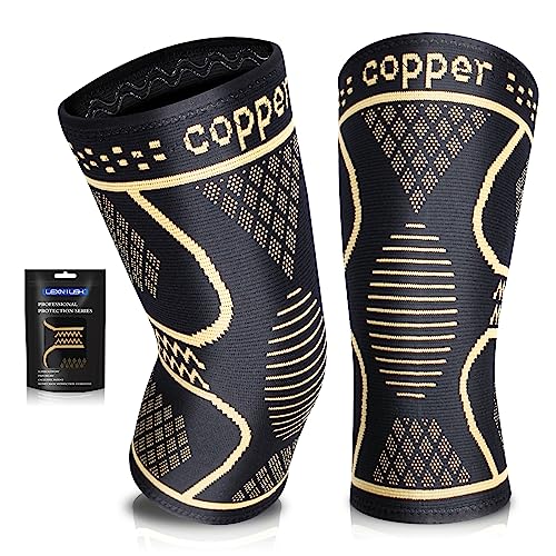 Copper Knee Braces for Knee Pain Women & Men, 2 Pack Knee Brace Compression Sleeve, Best Knee Support for Running, Working Out, Weightlifting, Knee Pain, Meniscus Tear, ACL & Arthritis Pain Relief - Knee Sleeves
