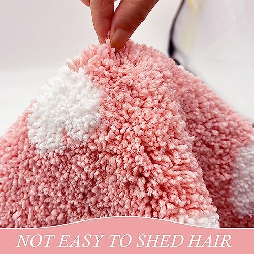 Bath Rug Mat, Cute Flower Shaped Bathroom Mat with Small Love Heart, Non Slip Water Absorbent Bathtub Mat, Machine Washable Soft Superfine Fiber Decor Mat for Bedroom Kitchen Shower 27.6 Inch (Pink) - Image 6