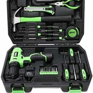 DNA MOTORING TOOLS-00018 Green 27 PCs 12V Cordless Power Drill Driver Bit Set w/Charger+Screwdrivers+Pliers Home Repair Kit, mint green