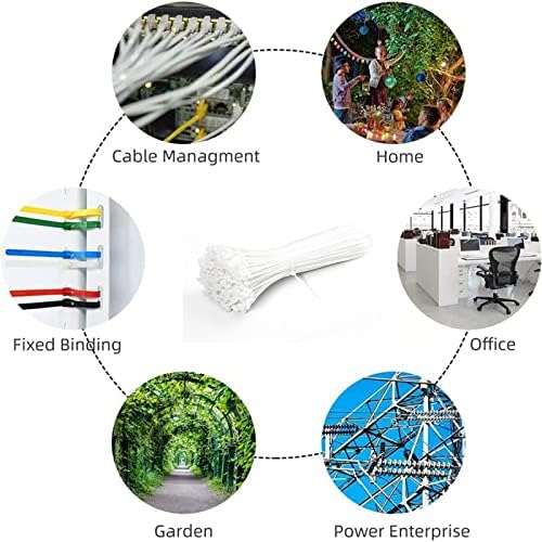 ZFCZR Zip Ties, 200pcs White Zip Ties 8 Inch, Plastic Ties Small Zipties Cable Tie Wraps, Multi-Purpose Cable Management Ties, Self-Locking Ziptie for Office and Home(Can bear 40lb) - Image 3