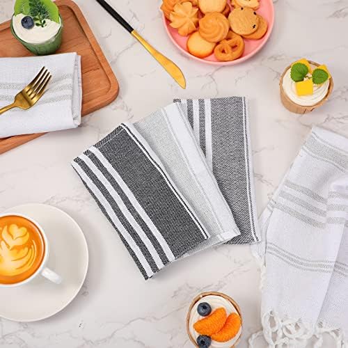 Tranqun 12 Pcs Turkish Hand Towel Turkish Kitchen Towels Cotton Soft 11.81 x 15.75 in Decorative Towels for Bathroom Hand Bath Towels for Dishcloth Face Yoga Gym, Light Grey, Dark Gray, Khaki, White - Image 5
