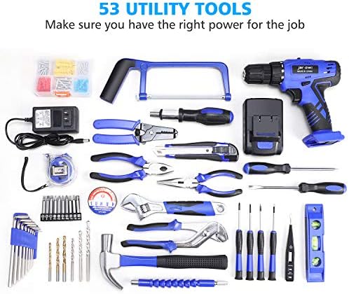 jar-owl Daily Household Tool Set with Drill, 21V Cordless Drill Drive Set with 112pcs Combo Hand Tool Kit for Mens Home Repair - Image 2